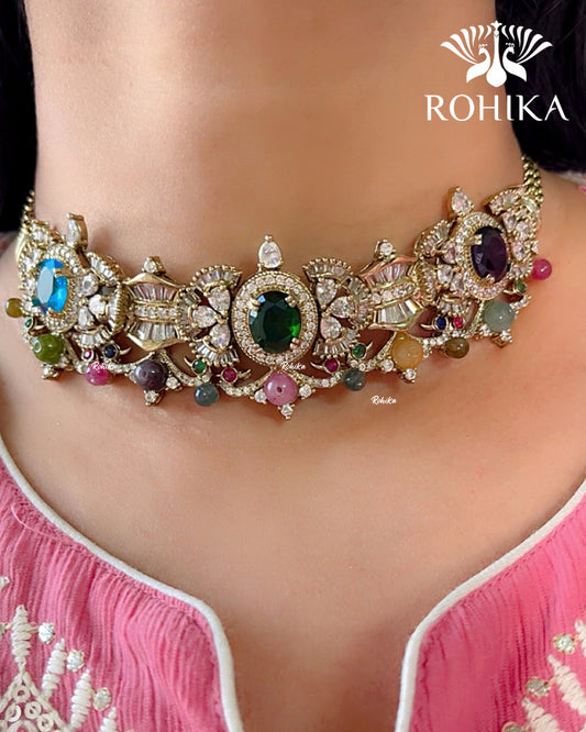 Saabya inspired fusion necklace set (SS019) - Multi colour