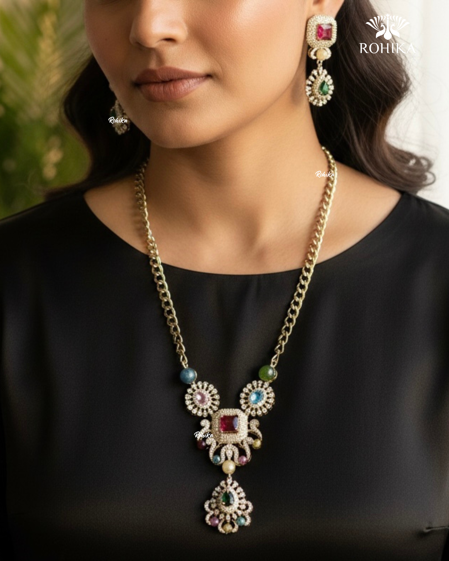 Saabya inspired fusion necklace set (SS020) - Ruby Red