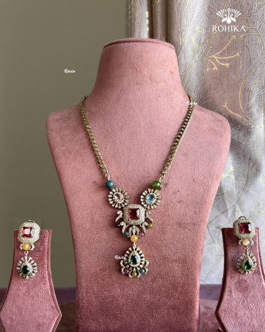 Saabya inspired fusion necklace set (SS020) - Ruby Red