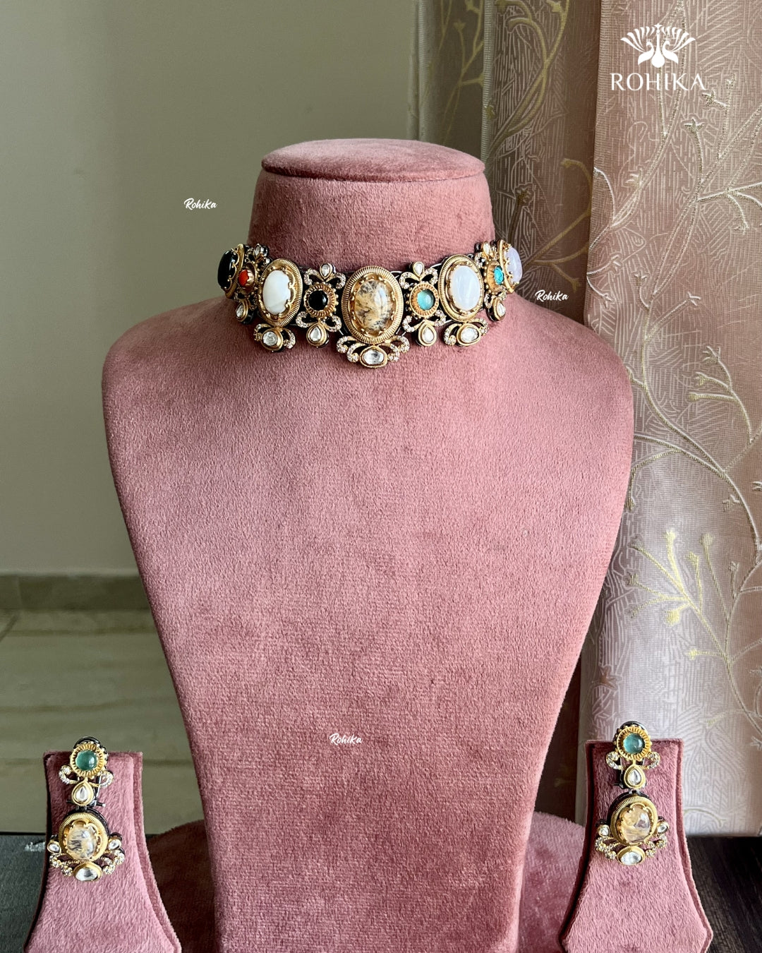 Saabya inspired fusion necklace set (SS022) - Multi colour