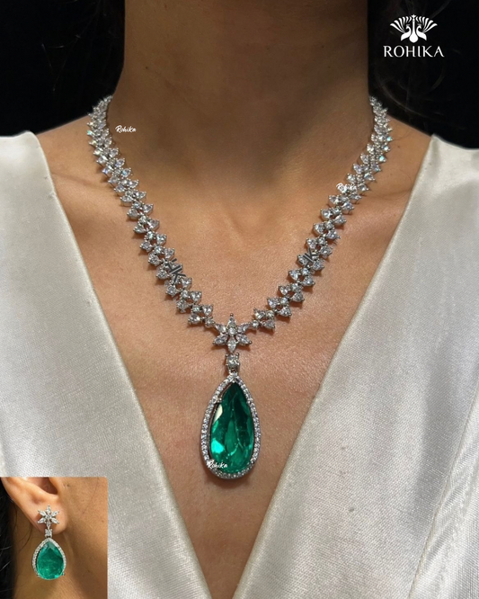 American diamond necklace set (ADN -016) - Green