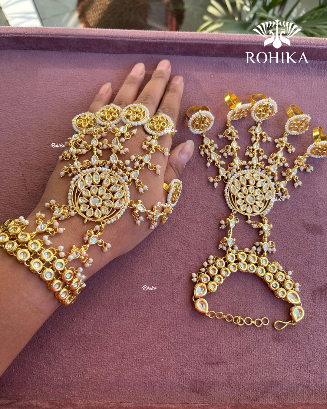 Dabi Kundan Haathphool (HP015) - White