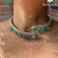 Evelyn American Diamond Hasli Necklace Set - Mint Green