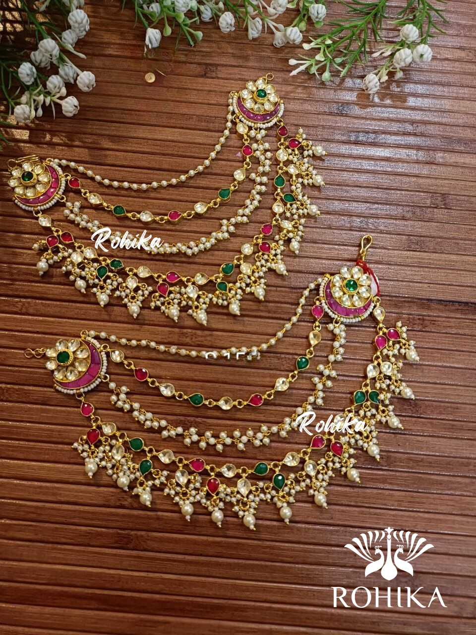 Pachhi kundan earchains - Multi colour