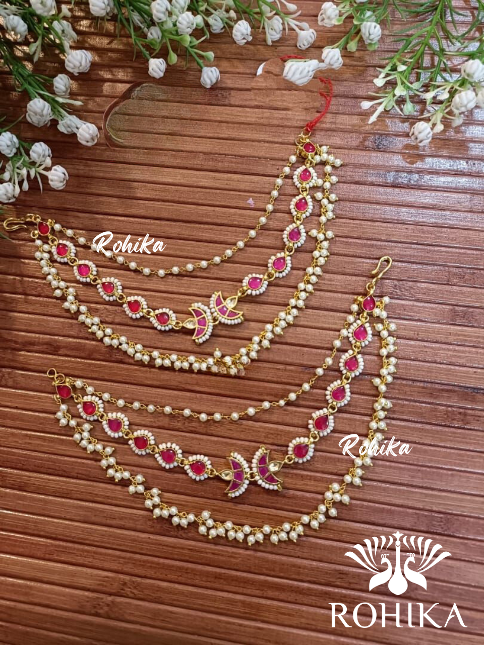 Pacchi kundan earchains - Pink