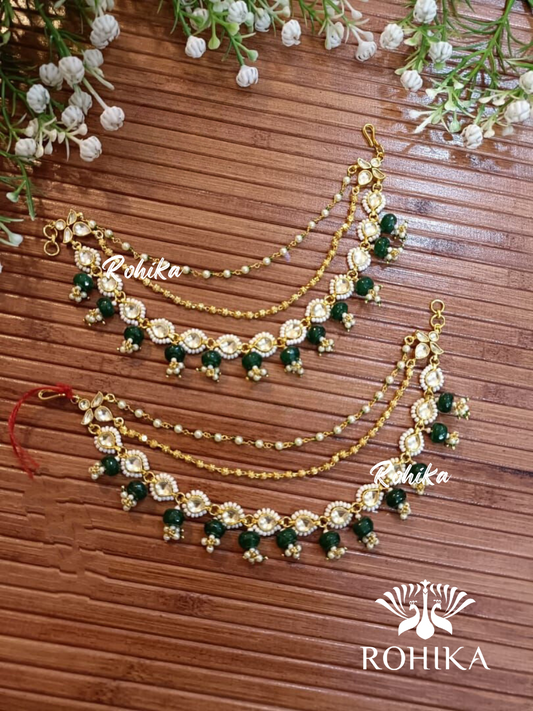 Pachhi kundan chain earchains - Green