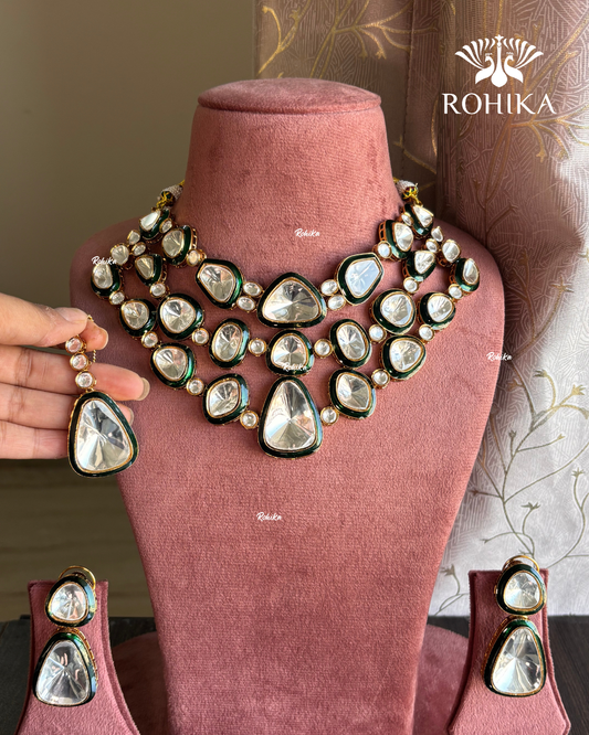 Mahi polki kundan necklace set - Green