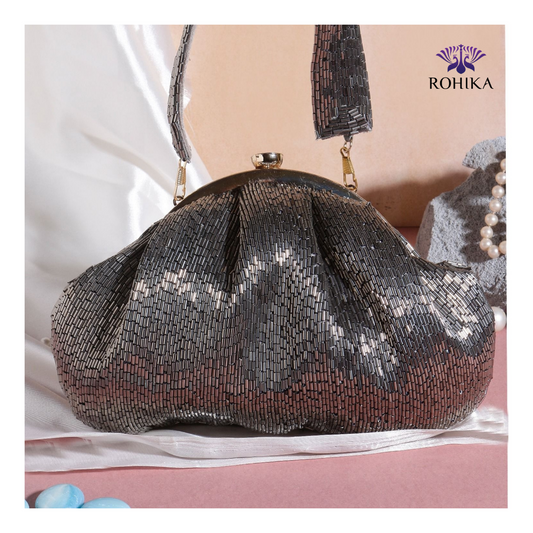 Metallic Maya Batua Clutch - Black metal