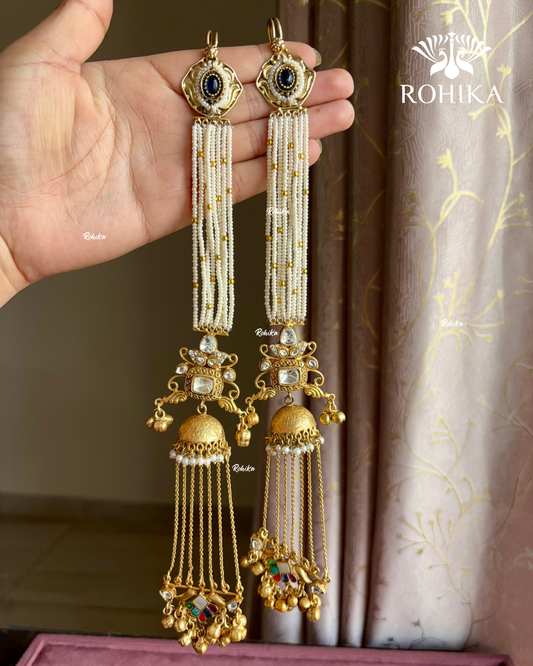 Piya polki kundan earrings with earchains(EE-006)- Multi colour - Rohikastore.com