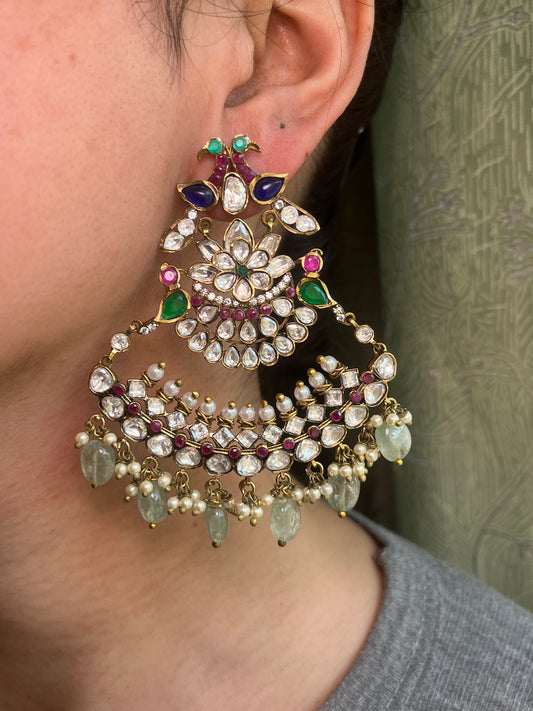 Raha Moisannite Chandbali Earrings - Mint green