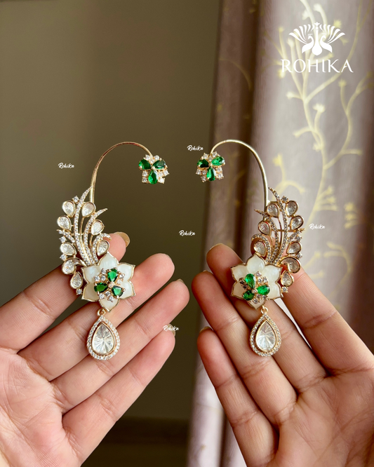 Riva moisanite earcuffs earrings - Green - Rohikastore.com - Rohika jewellery