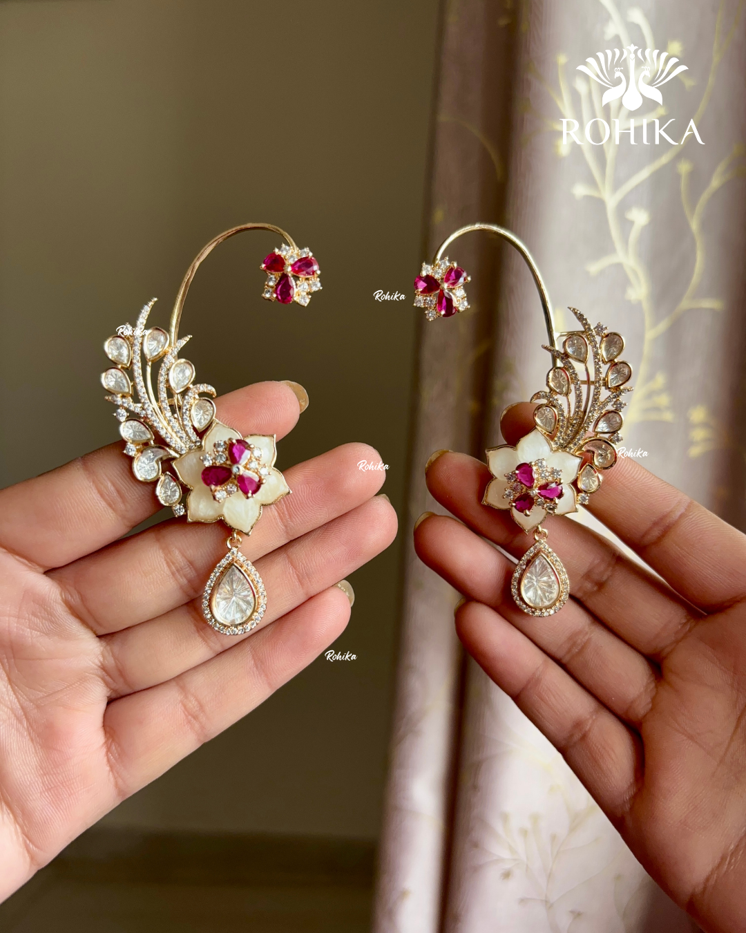 Riva moisanite earcuffs earrings - Ruby Red - Rohikastore.com - Rohika jewellery