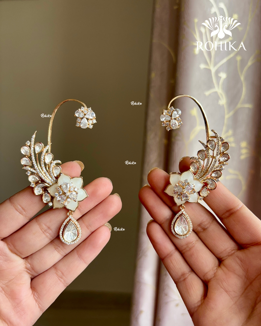 Riva moisanite earcuffs earrings - White - Rohika jewellery - Rohikastore.com