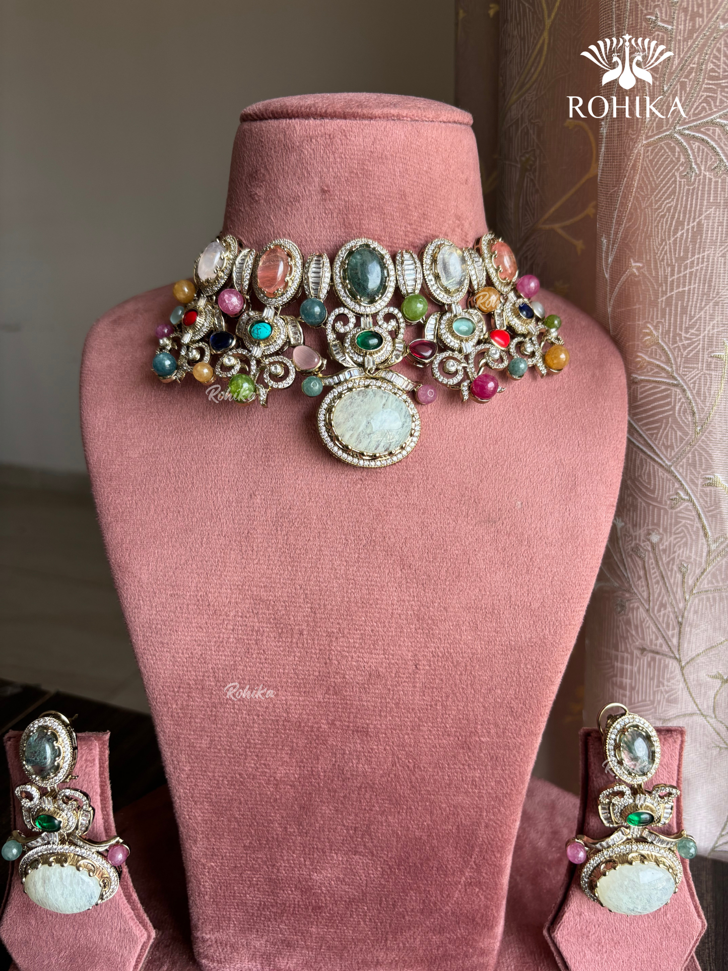 Saabya inspired fusion choker set (SS028) - Multi colour