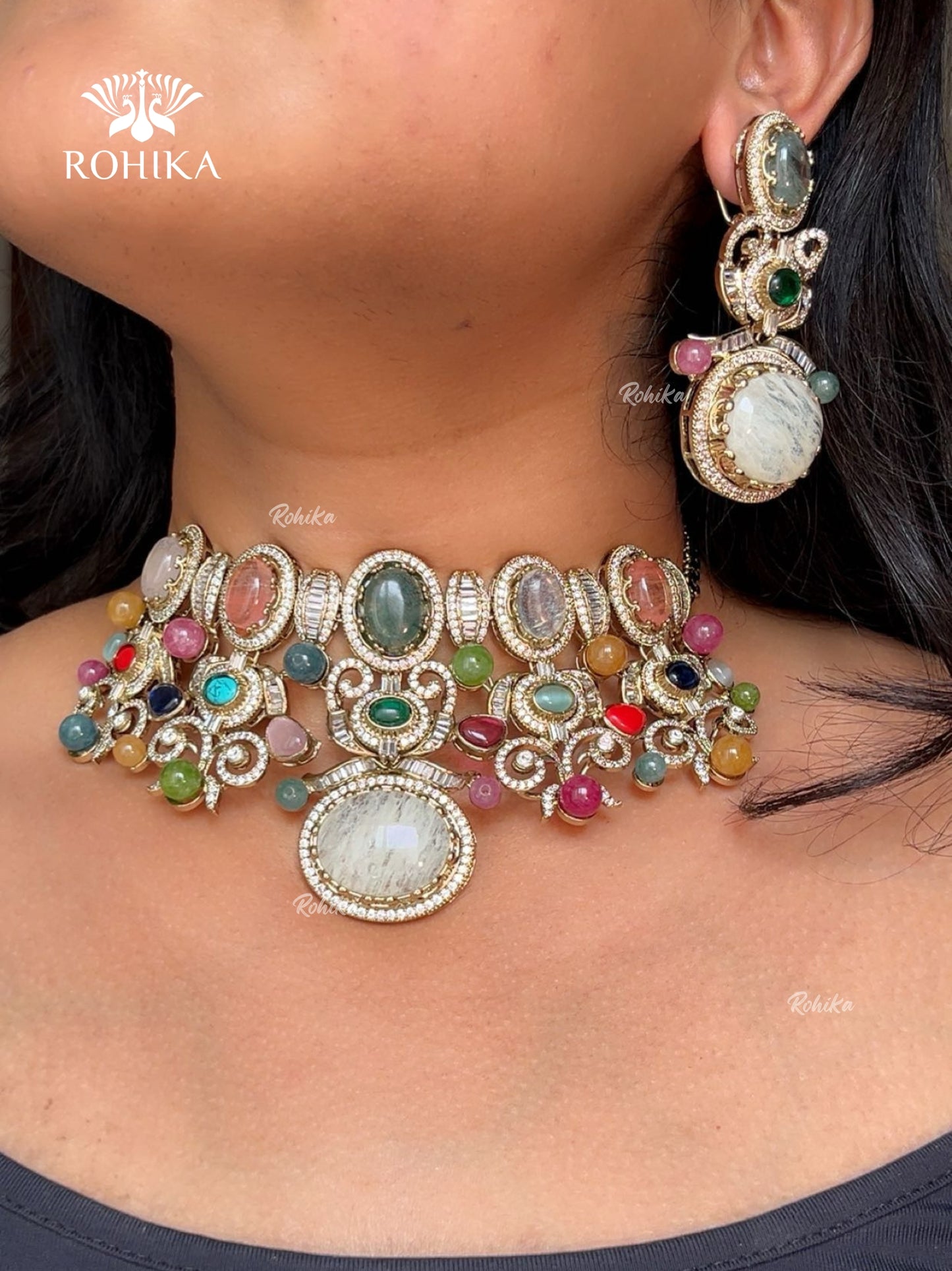 Saabya inspired fusion choker set (SS028) - Multi colour