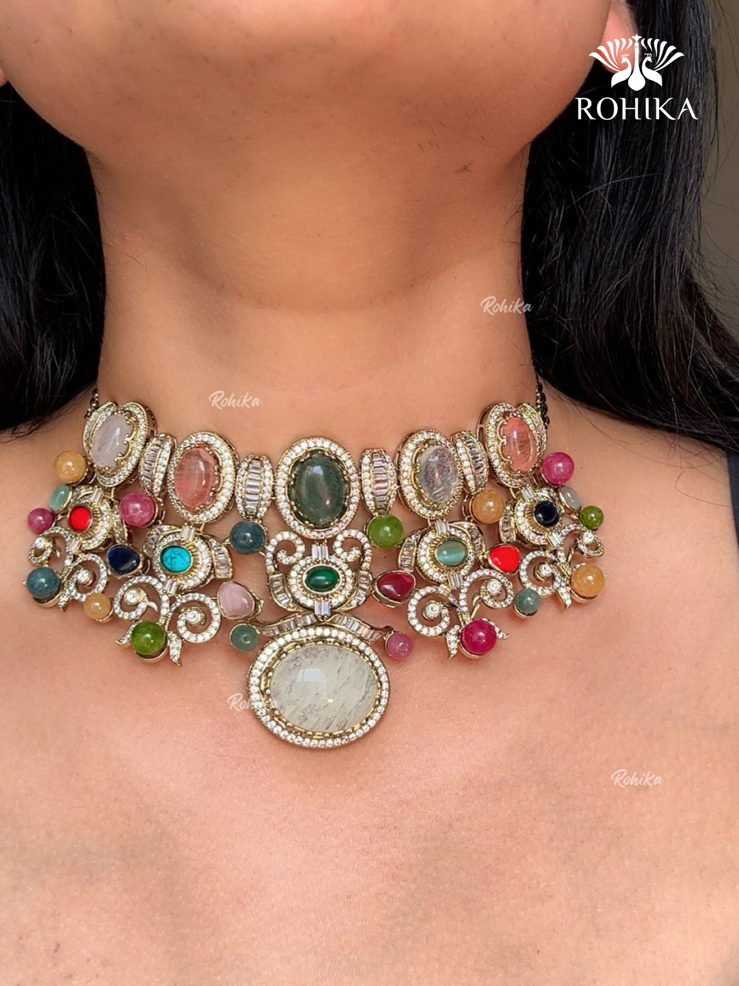 Saabya inspired fusion choker set (SS028) - Multi colour