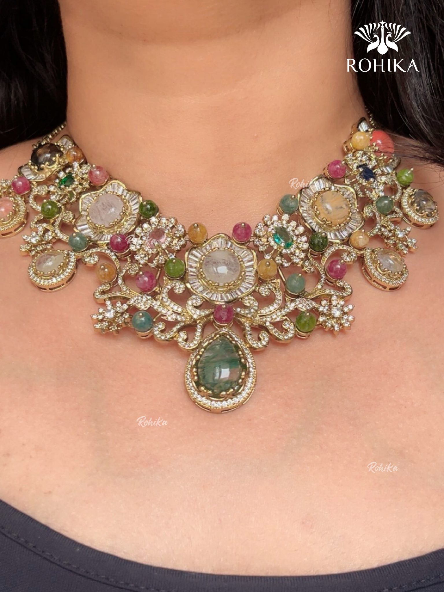 Saabya inspired fusion necklace set (SS024) - Multi colour