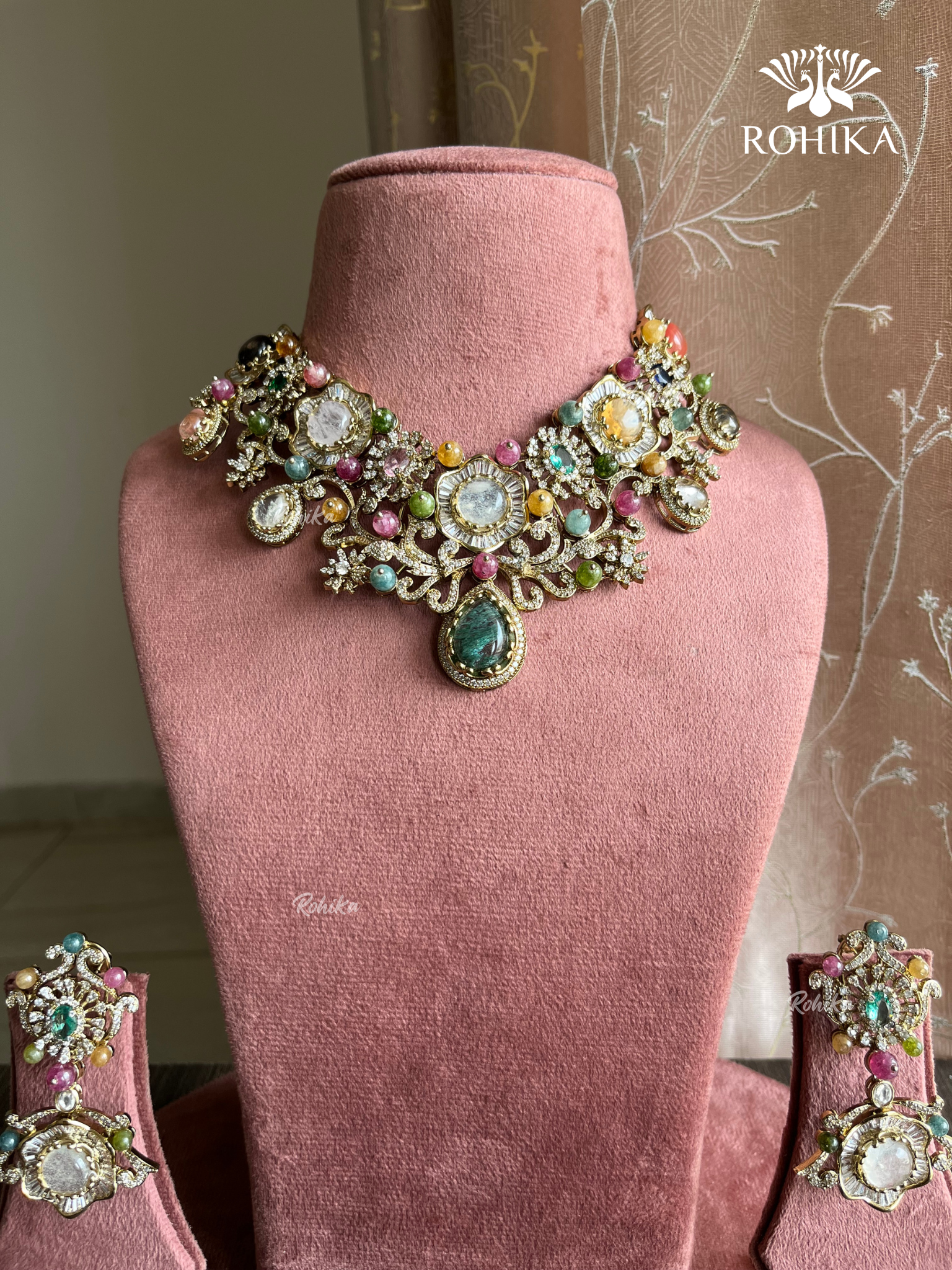 Saabya inspired fusion necklace set (SS024) - Multi colour - Rohikstore.com