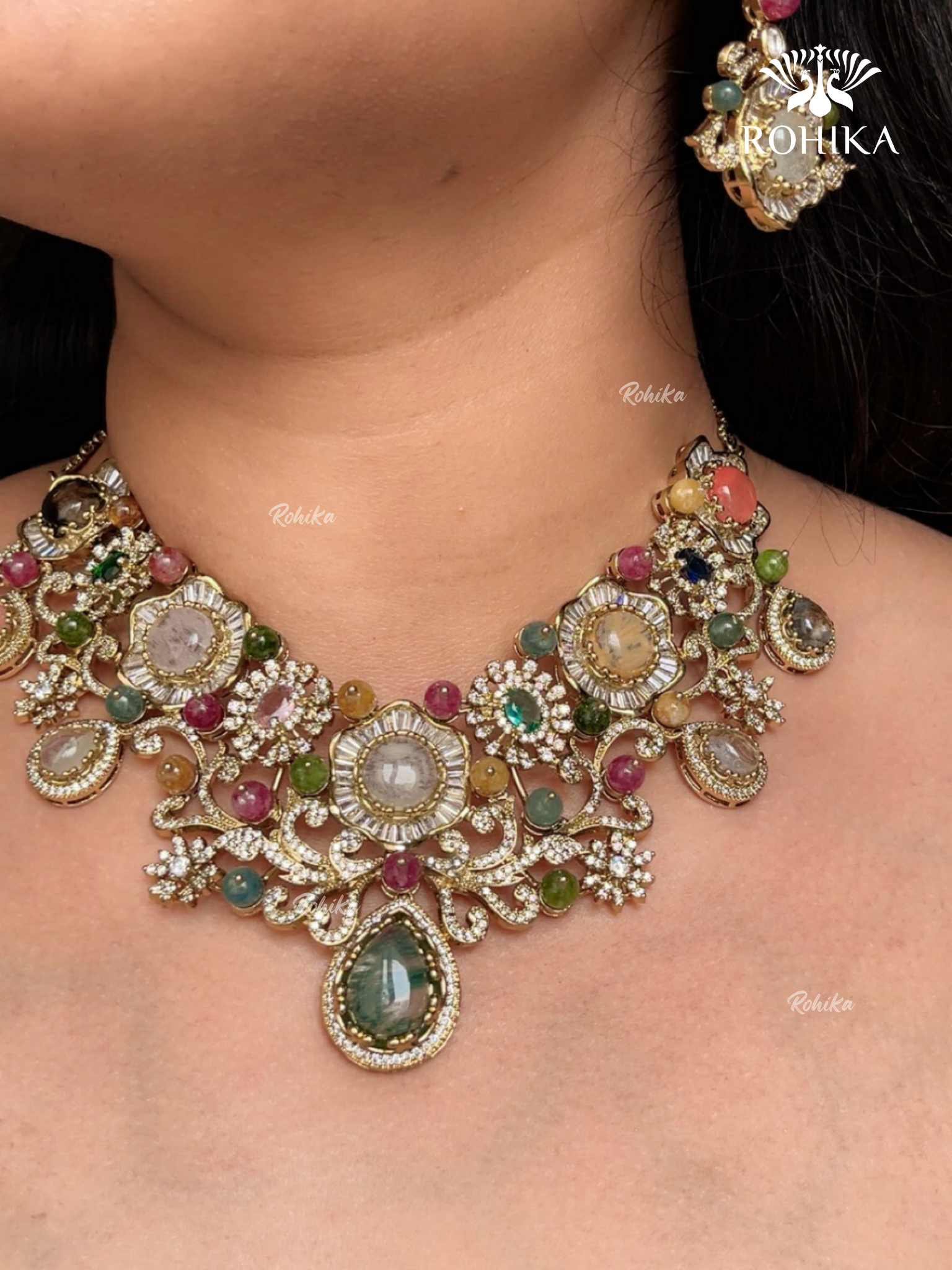 Saabya inspired fusion necklace set (SS024) - Multi colour