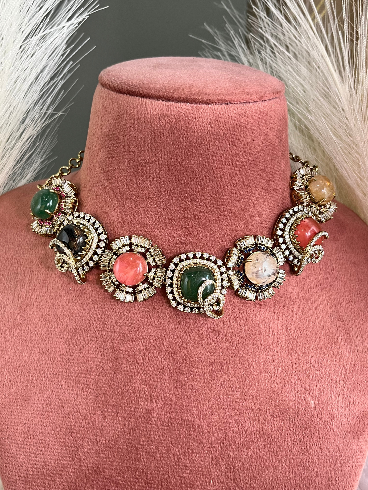 Saabya inspired fusion necklace set (SS034) - Multi colour