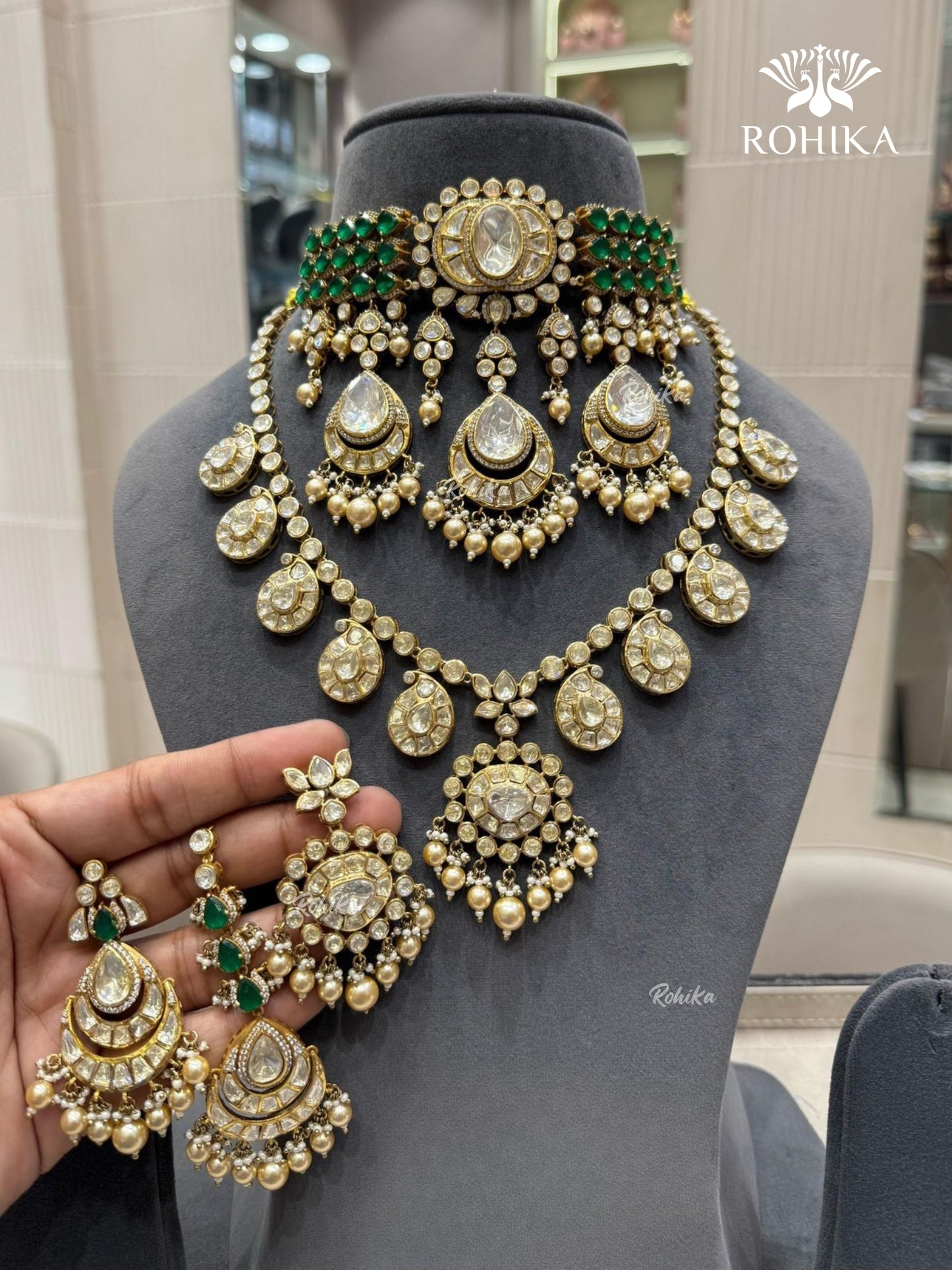 Saathiya LV Moisanite Bridal Combo set - Green