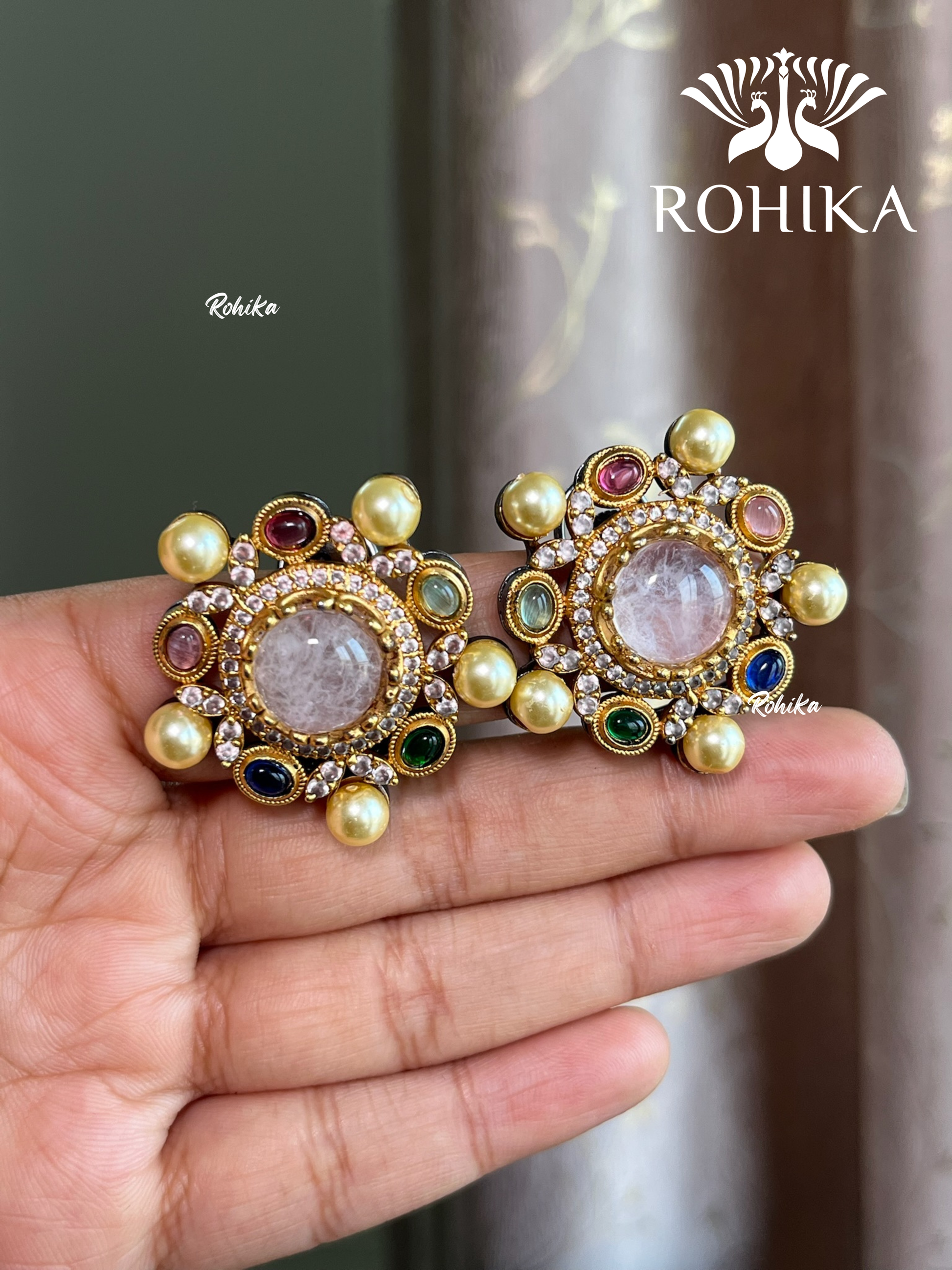 Sabya inspired designer earrings (SSE010)- Baby Pink - Rohikastore.com