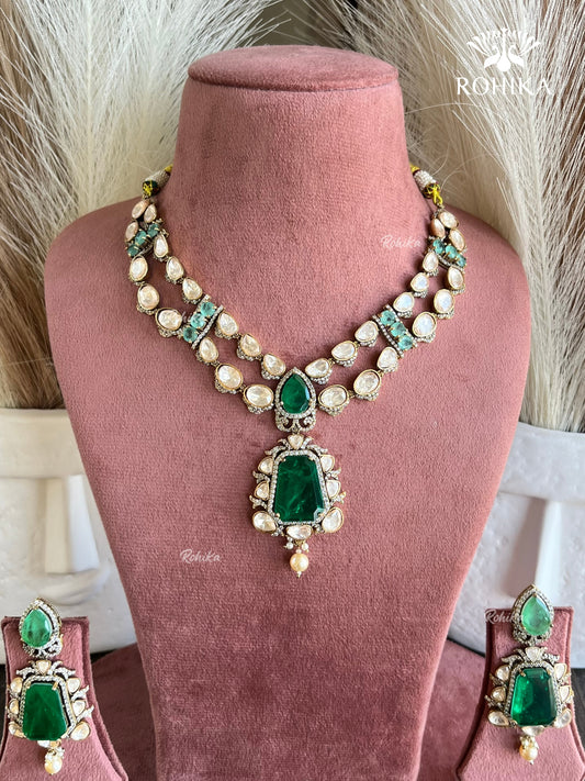 Varnika moisanite necklace set -Dark Green