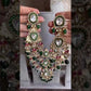 Pranali polki kundan long necklace set  - Green and Pink