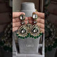 Nirvi Bikaneri Polki Kundan Necklace Set - Dark Green