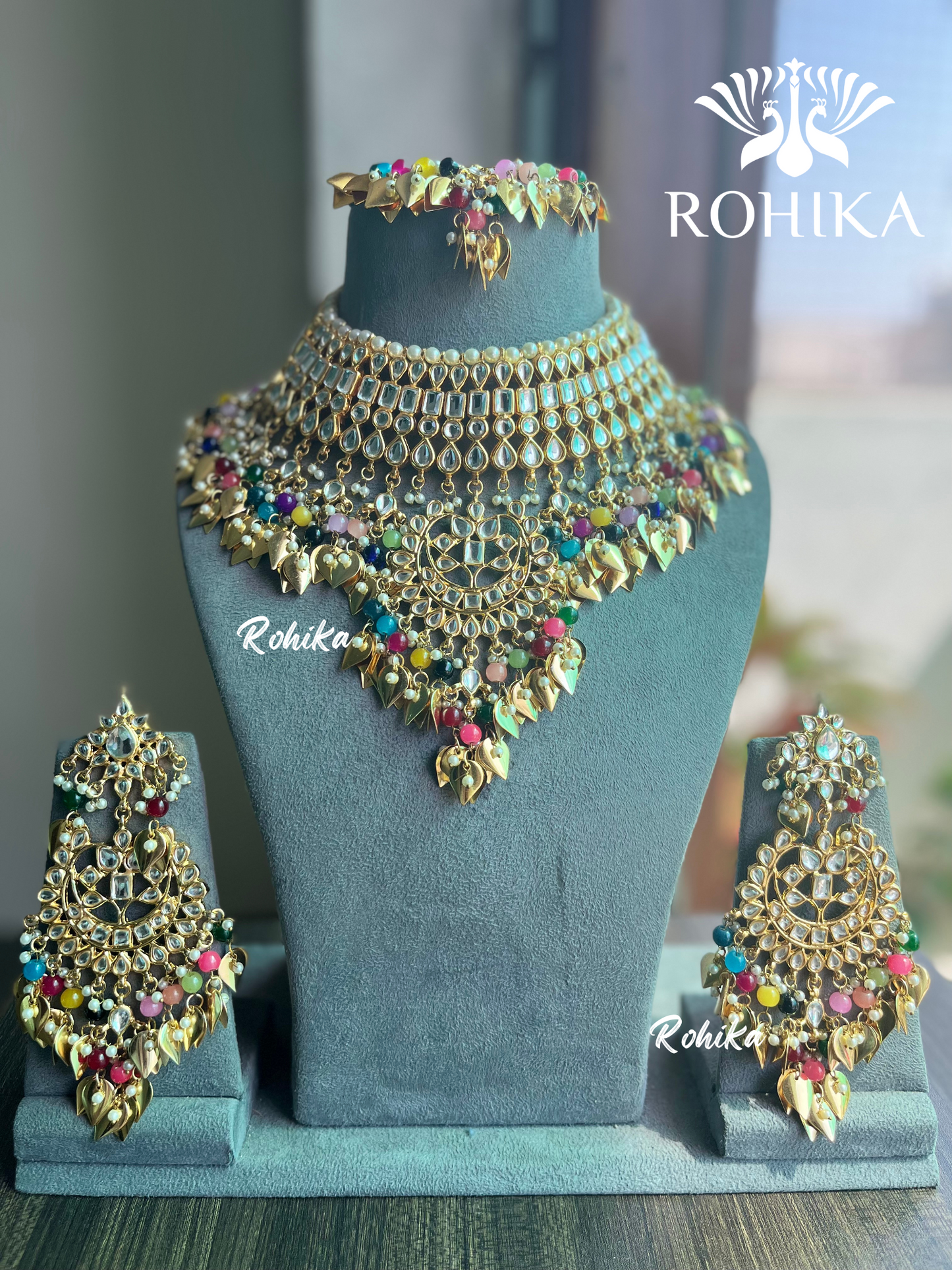 Simran peepal patti kundan necklace set - Multi colour