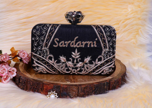 Velvet- Customised Name embroidered clutch