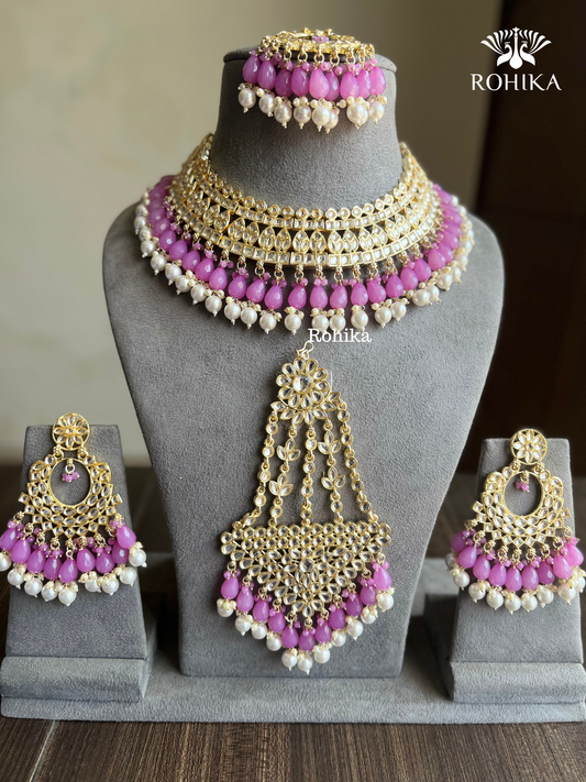 Shabana dabi Kundan semi-bridal necklace set - Purple