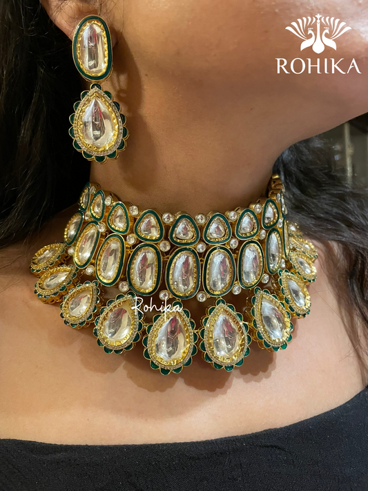 Meghan kundan choker set - Green