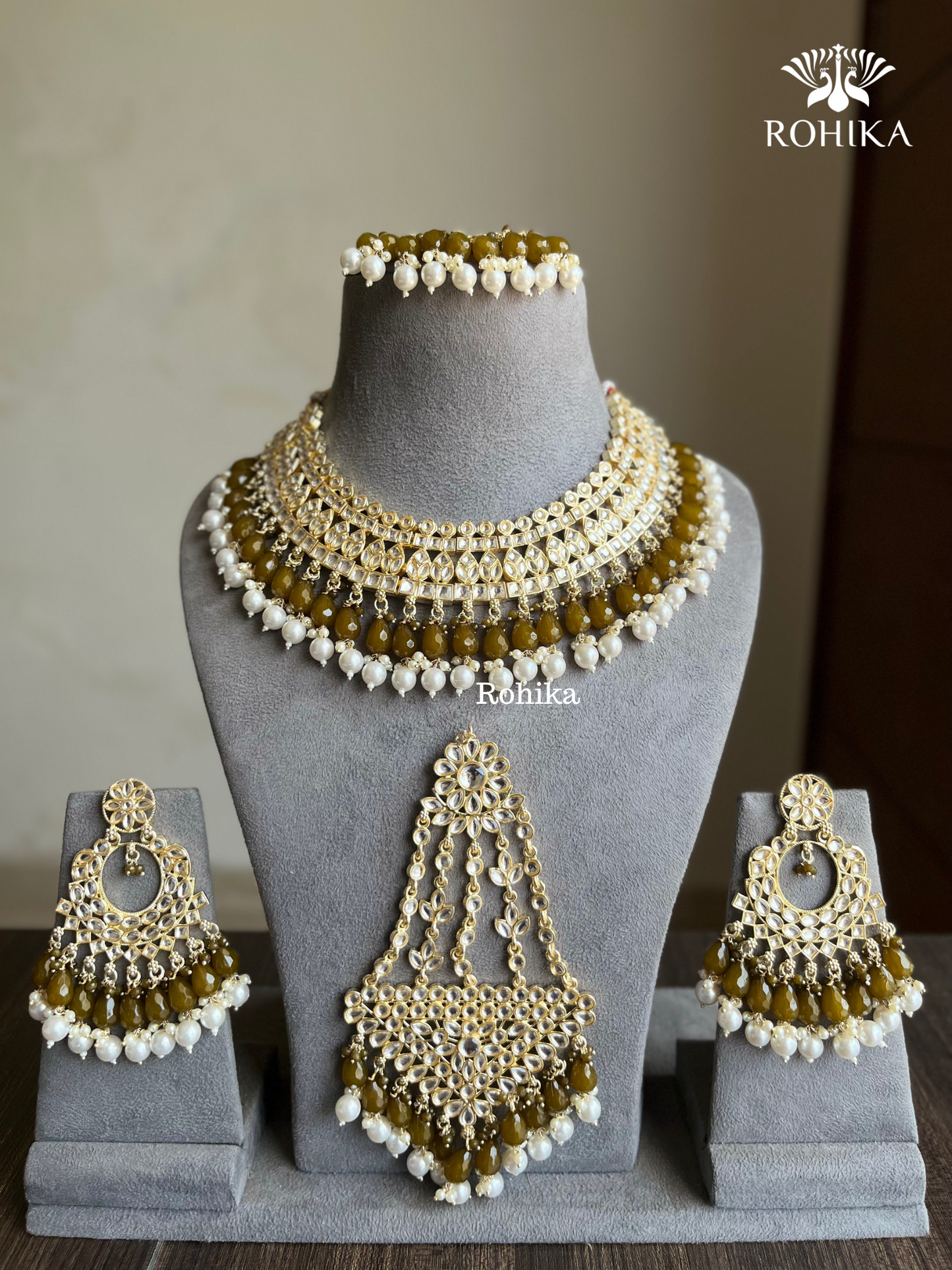 Shabana dabi Kundan semi-bridal necklace set - Mehandi