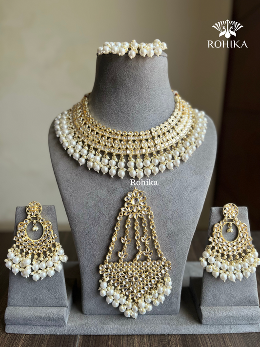 Shabana dabi Kundan semi-bridal necklace set - White