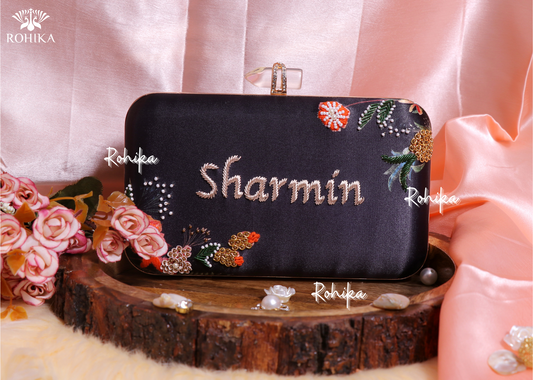 Green Embroidery - Customised name Clutch