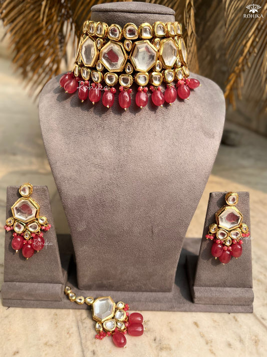 Pooja Banerjee kundan Choker set-Red