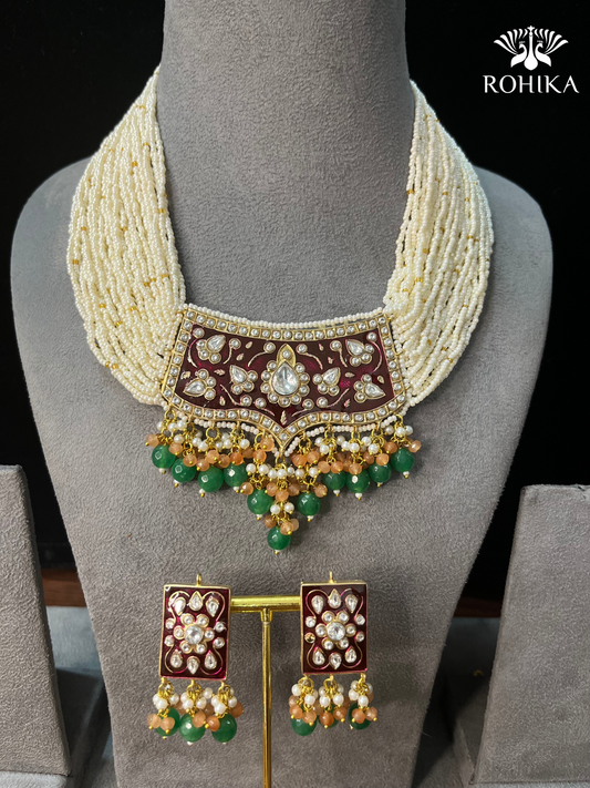 Baisa meenakari necklace set-Red