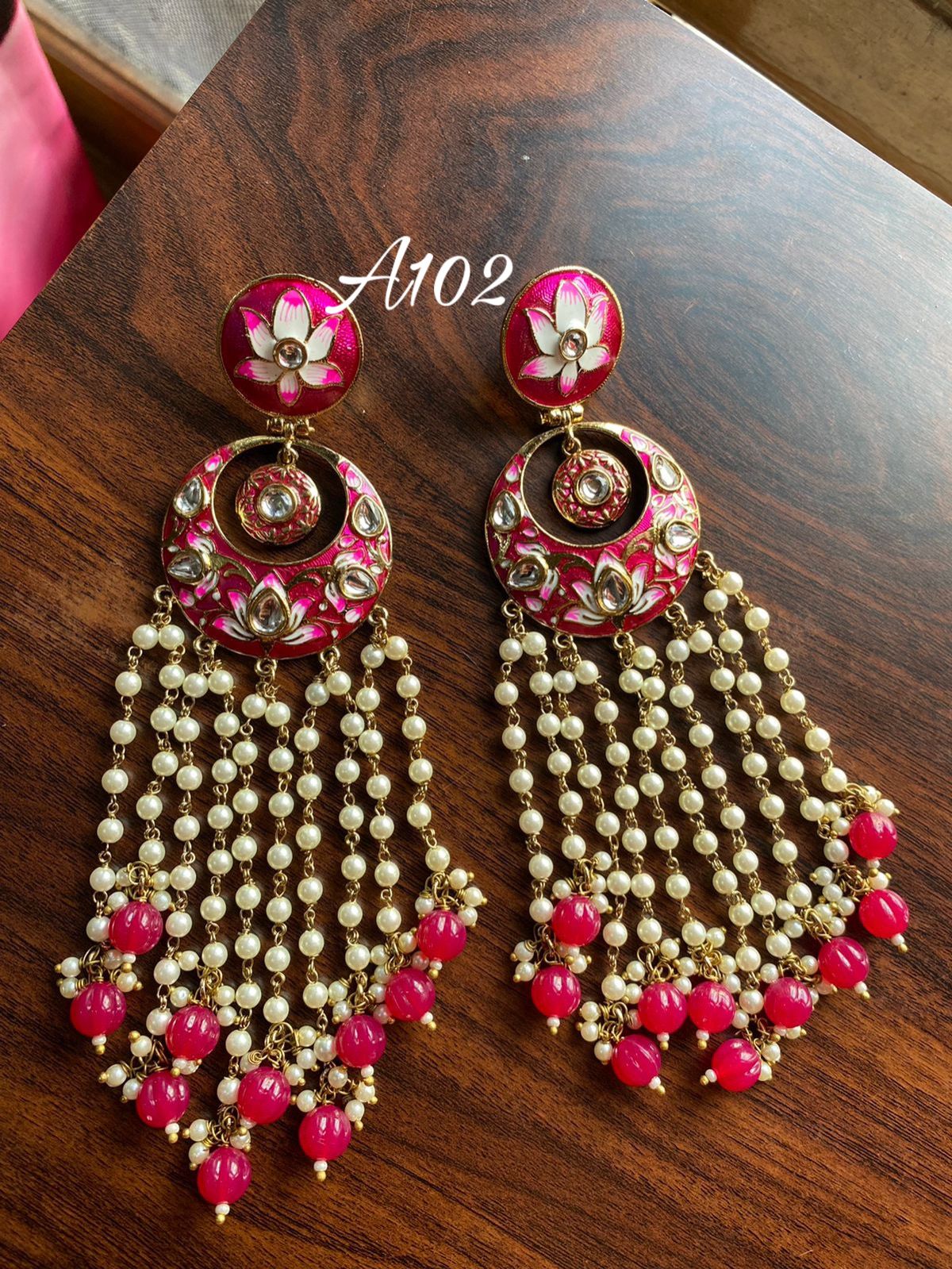 Rimjhim Meenakari pearl earrings-Red