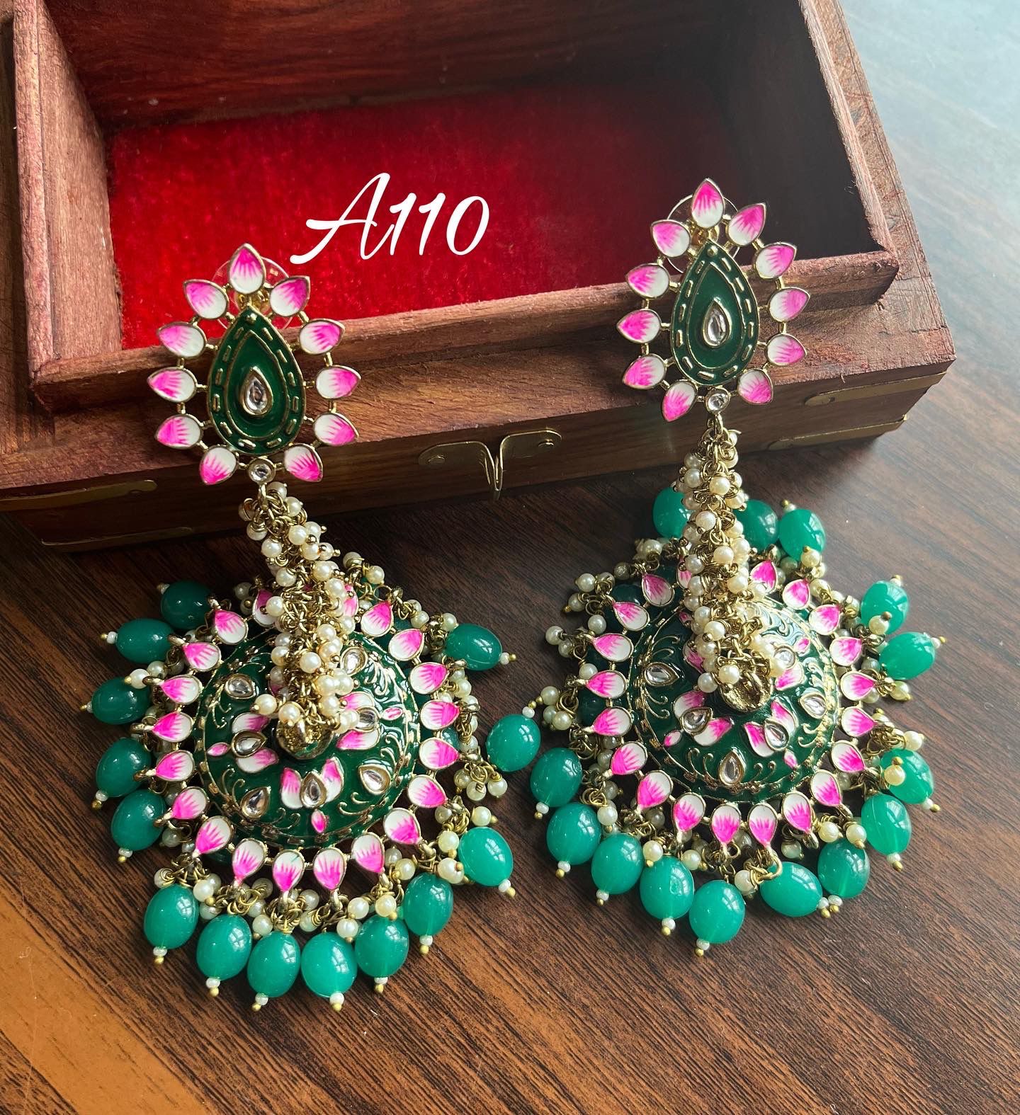 Ghoomar meenakari earrings-Dark Green