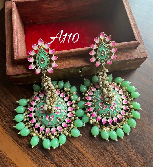 Ghoomar meenakari earrings-Light Green