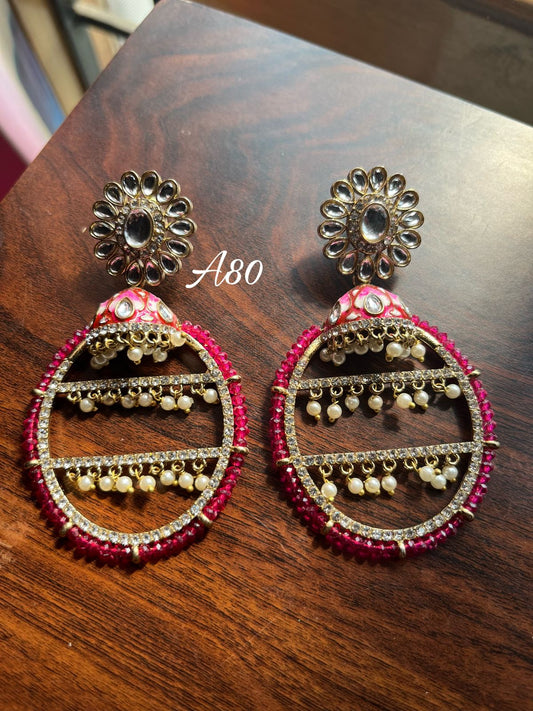 Jhilmil jhumki earrings- Meganta Pink