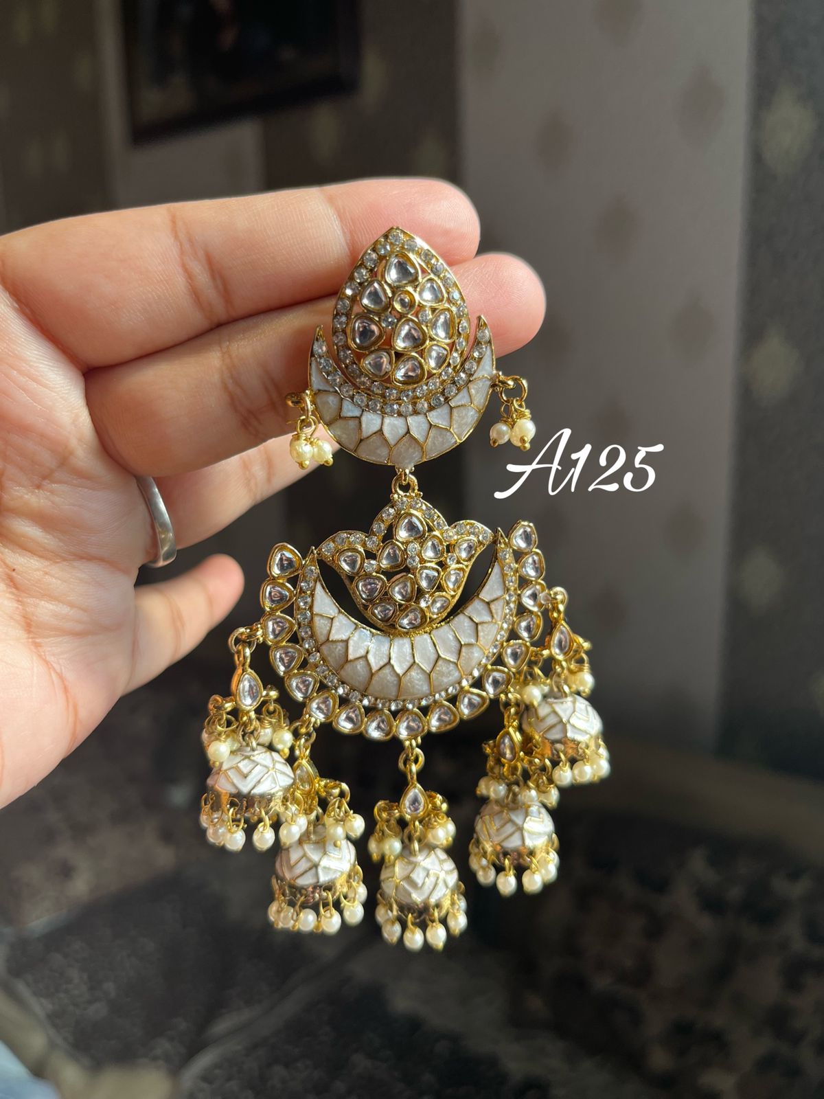 Panchsheel jhumki earrings- White