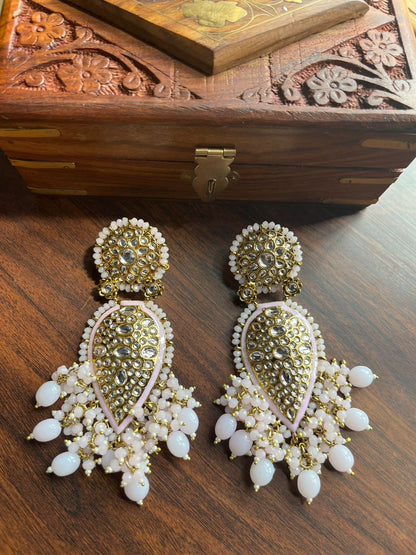 Booti kundan earrings-Light Pink