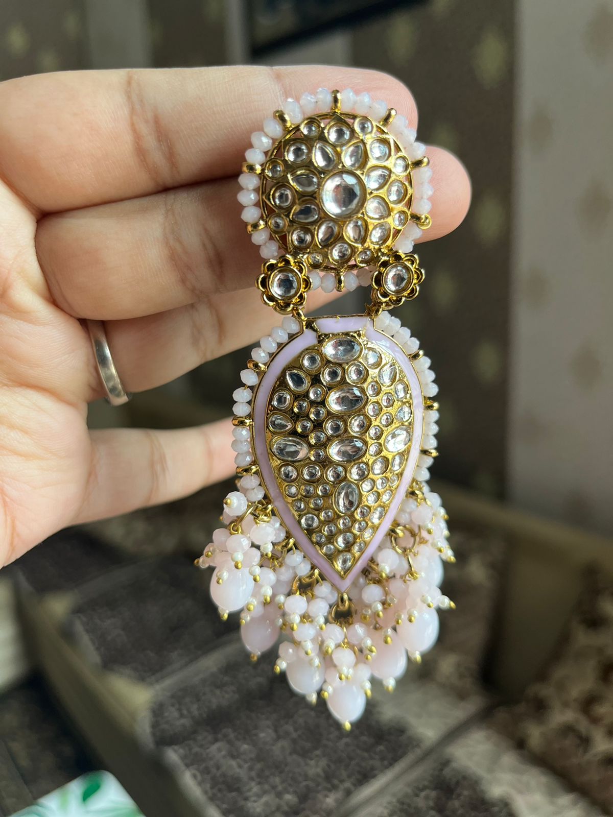 Booti kundan earrings-Light Pink