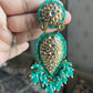 Booti kundan earrings-Dark Green - Rohika Store