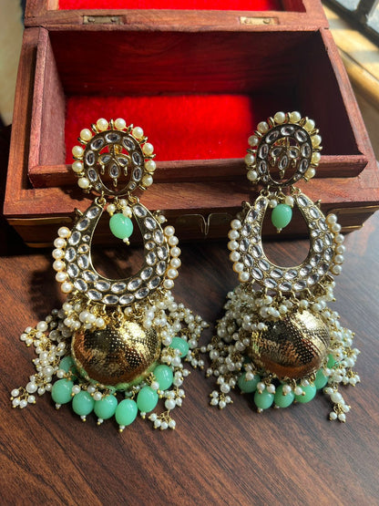 Nisha jhumka earrings-Mint Green