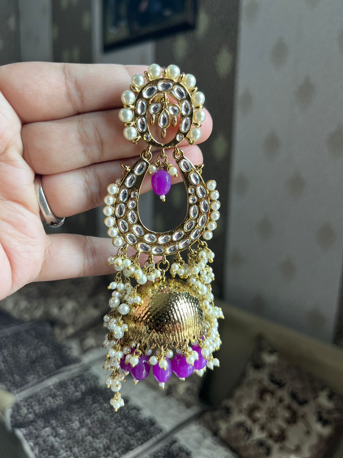 Nisha jhumka earrings-Purple