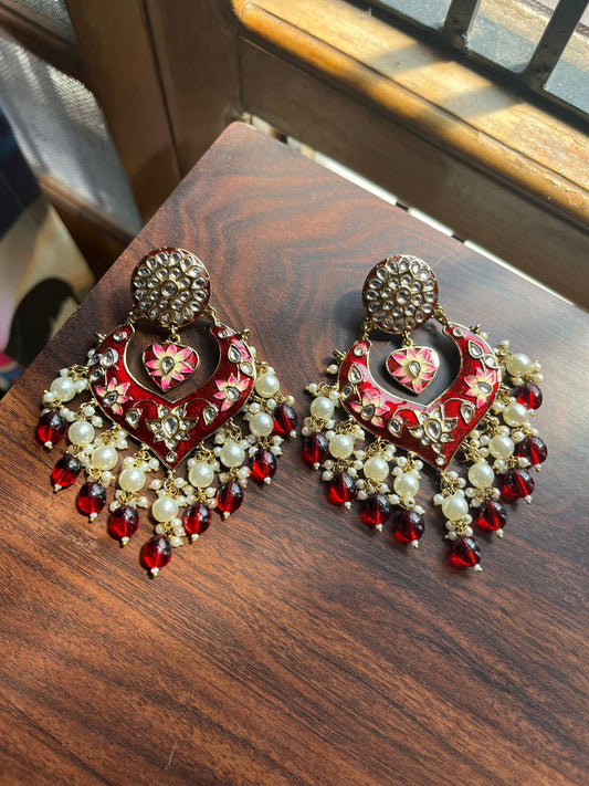 Pankhudi meenakari earrings-Red