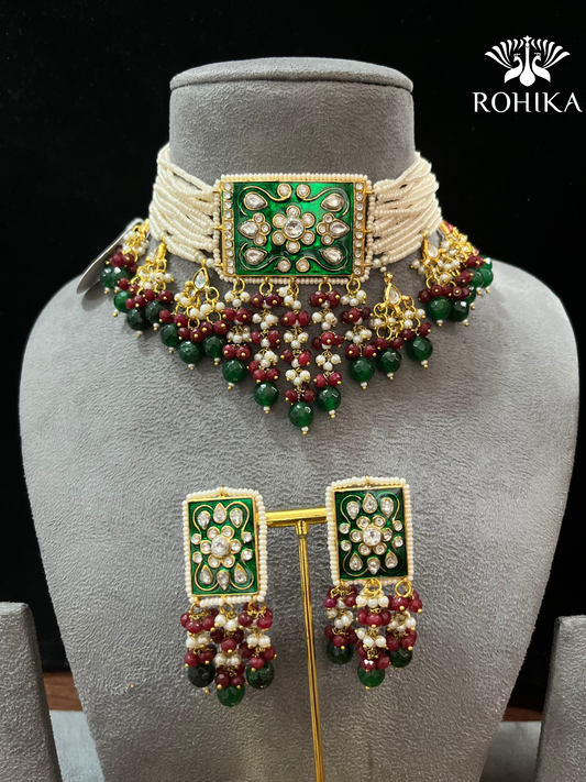 Kumari meenakari choker set-Green